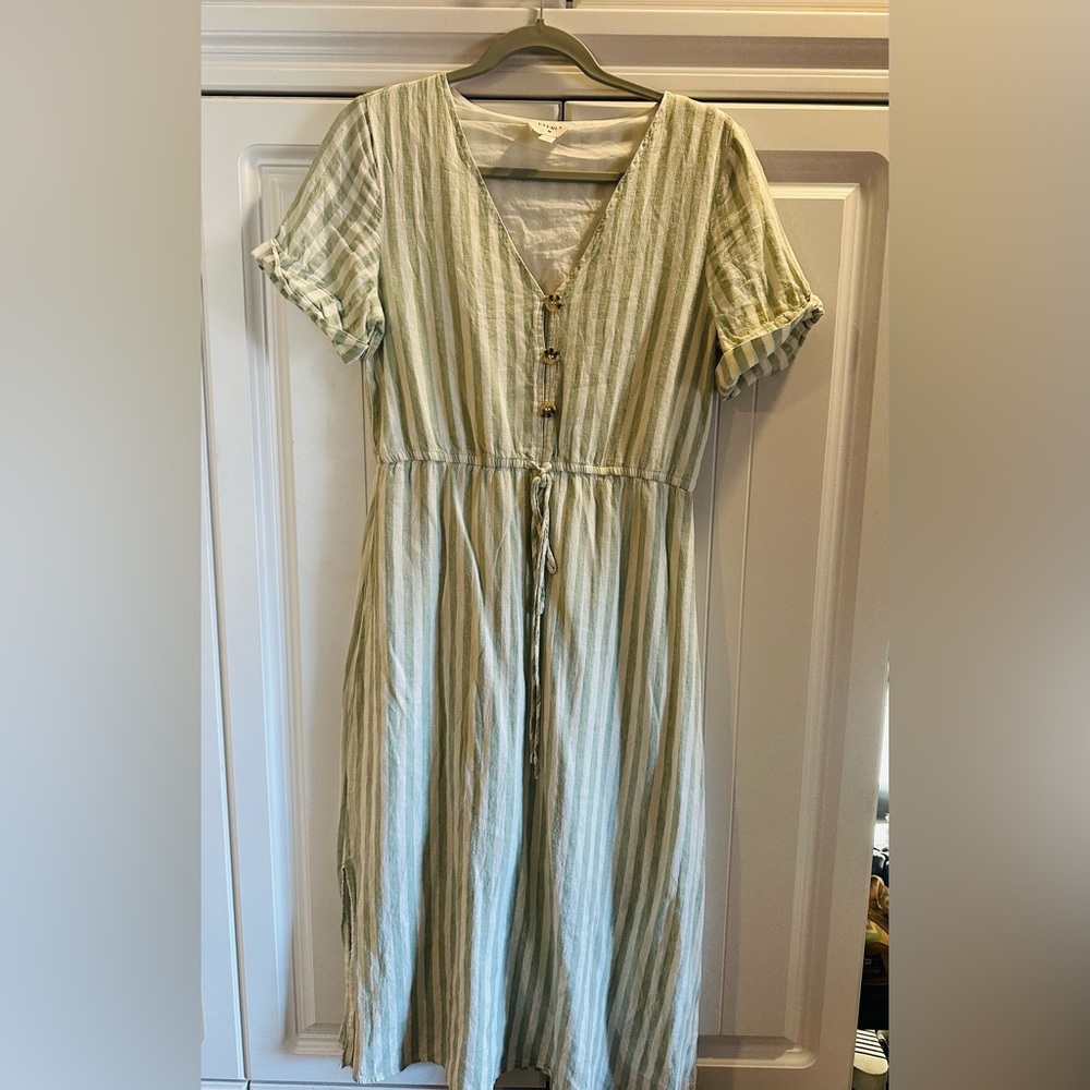 Green and White Striped Dress